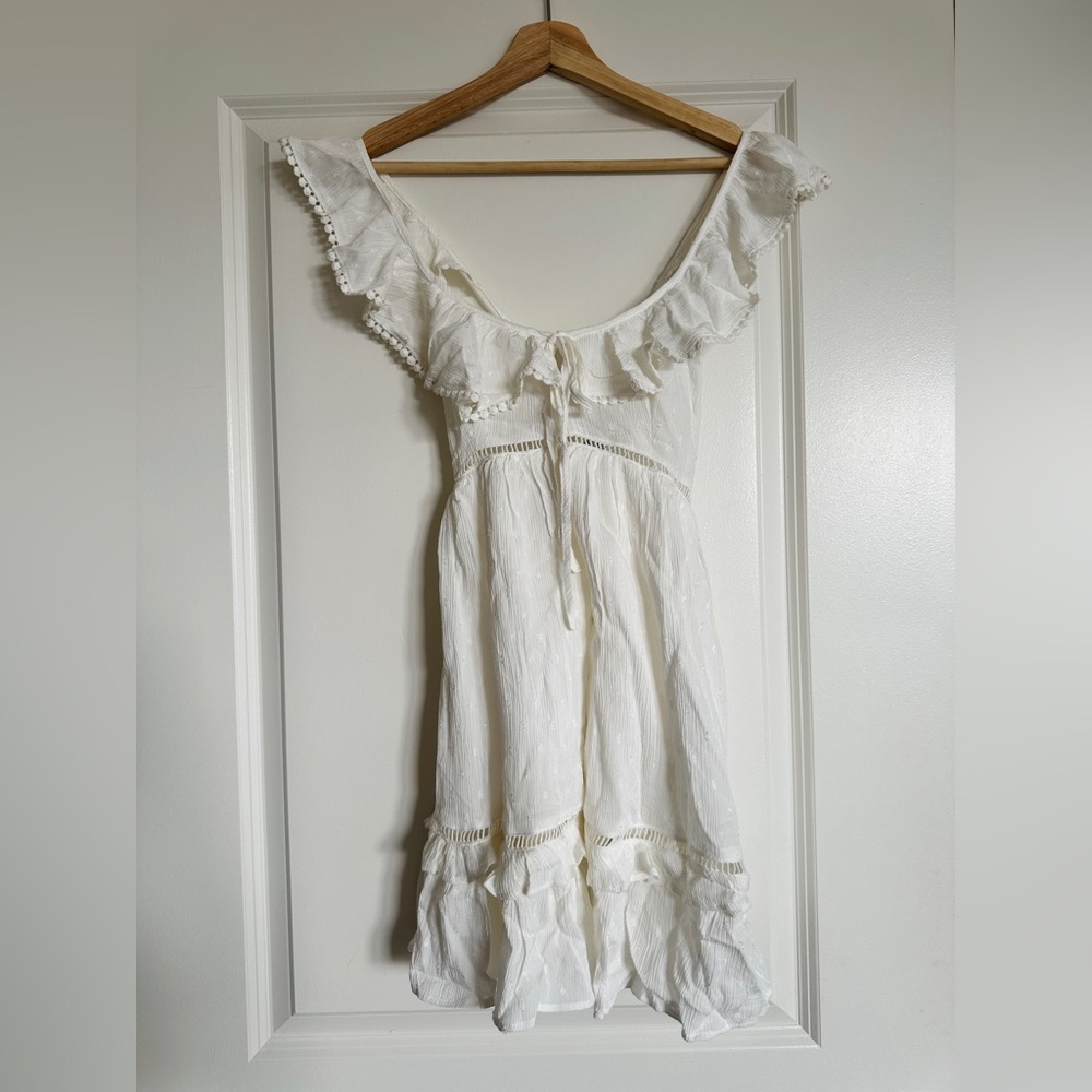 ASOS DESIGN ruffle textured mini sundress with lace inserts in ivory NWT